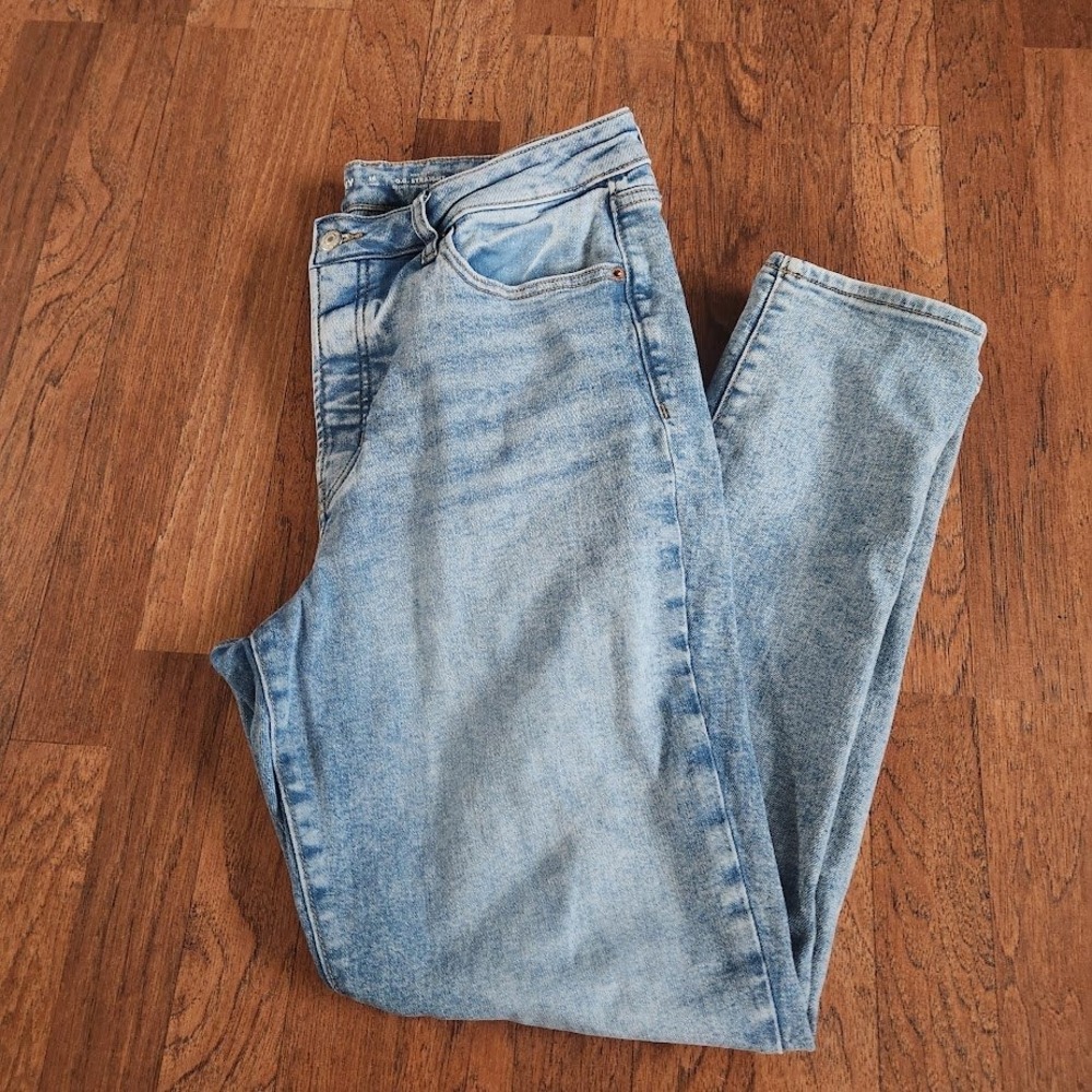 Old Navy OG Straight High Rise Jeans 14 Long Light Wash Extra Stretch Denim 803